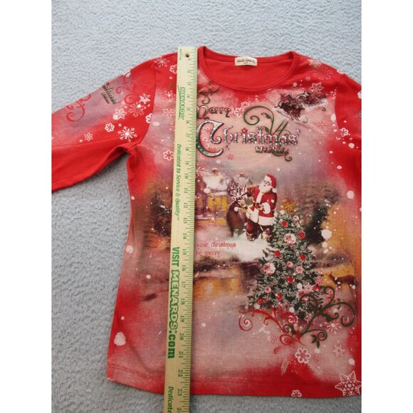 Vintage Christmas Shirt Womens Small USA Made All Over Rhinestones Embellished - Picture 6 of 8